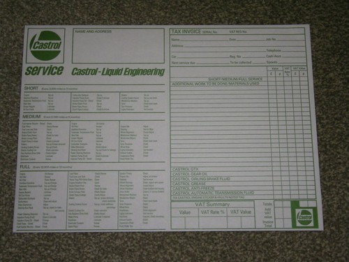 Genuine castrol service sheet - genuine,